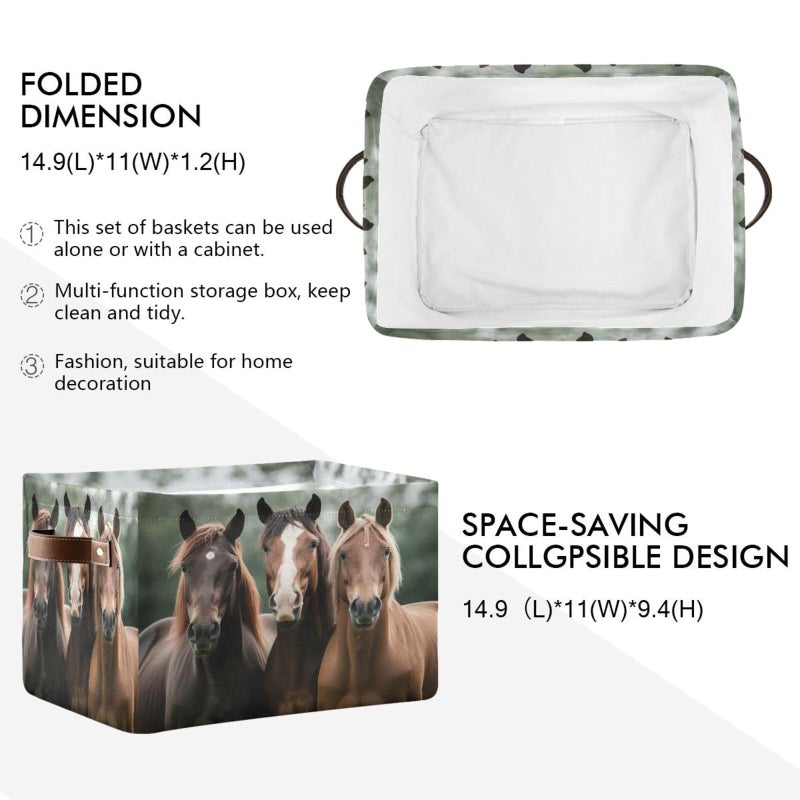 STAYTOP Large Storage Basket Collapsible Toy Storage Bins Waterproof Laundry Basket with Handle.Used for Home Closets, Offices, Bedrooms, Kids Toy and Gift Baskets-Cute Horsesï¼ˆRectangularï¼‰1PCS - Image 2